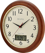 Bulova C5006 Dual Time Solid Pine Wood 12.5" Wall Clock