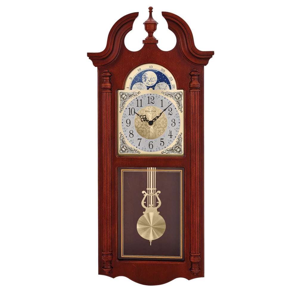 Bulova C3345 Fenwick Cherry Moon Phase Chiming Pendulum Wall Clock