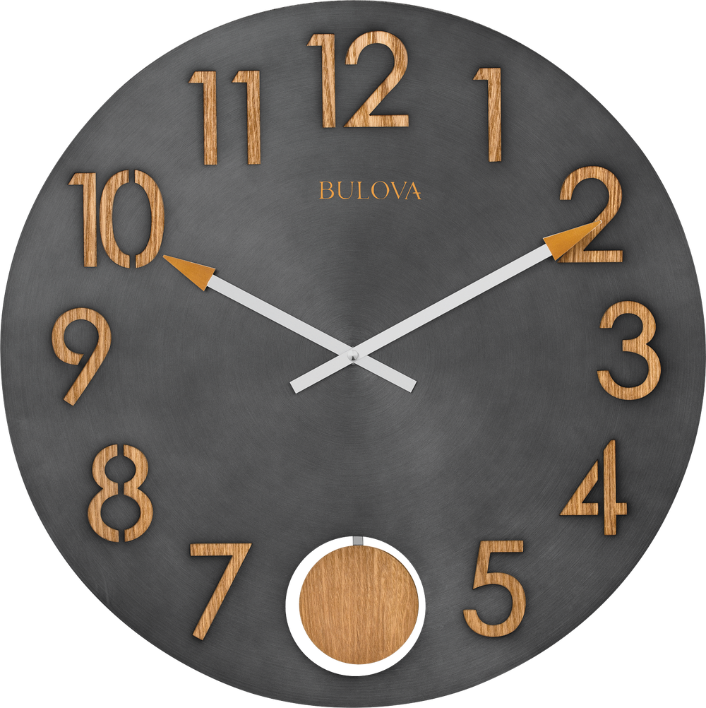 Bulova C4119 Flatiron Oak and Burnished Steel Pendulum 19.5" Wall Clock