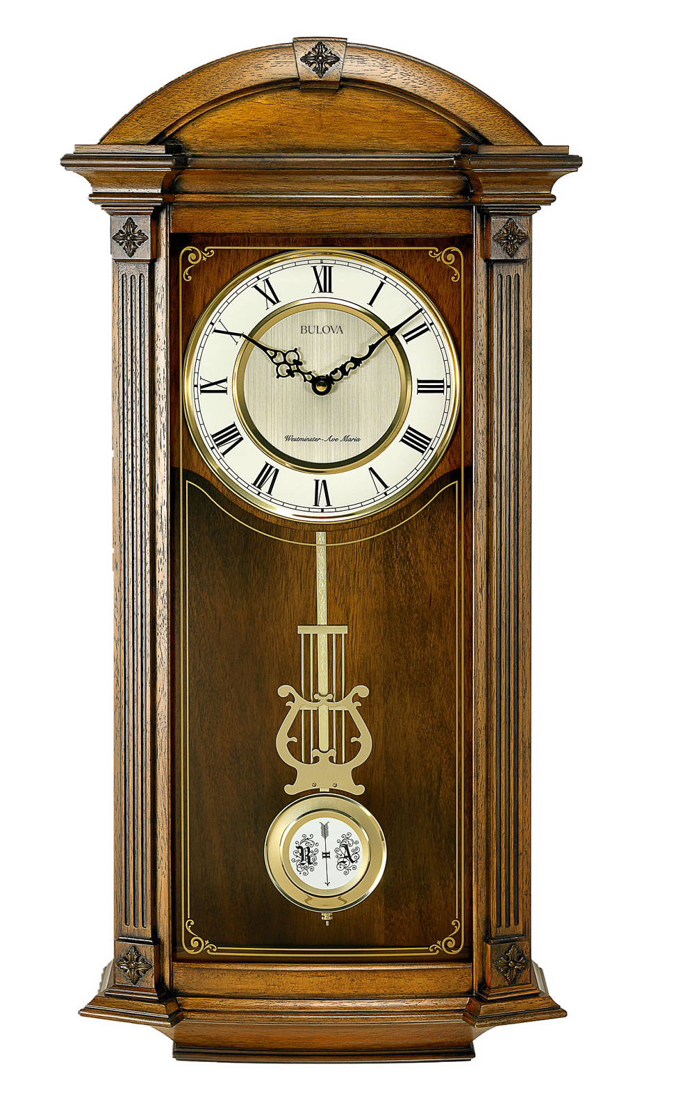 Bulova C4331 Hartwick Walnut Triple Chime Pendulum 30" Wall Clock