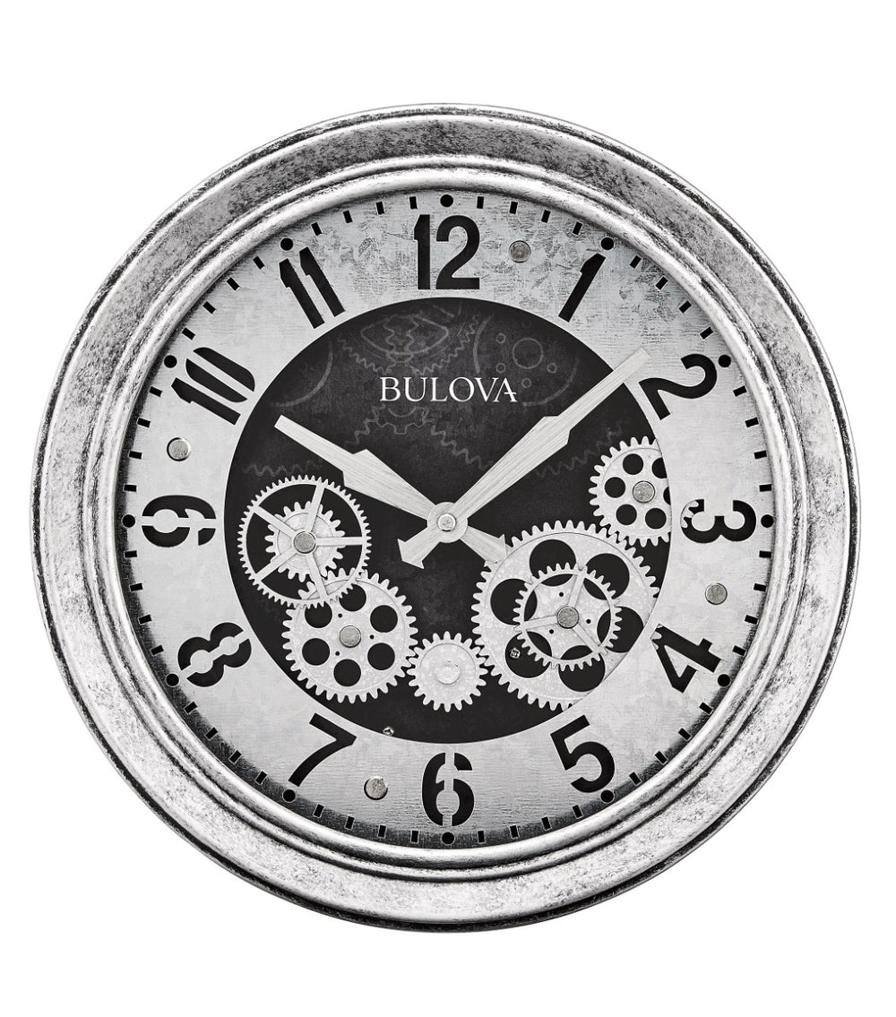 Bulova C4339 Industrial Metal Geared Wall Clock