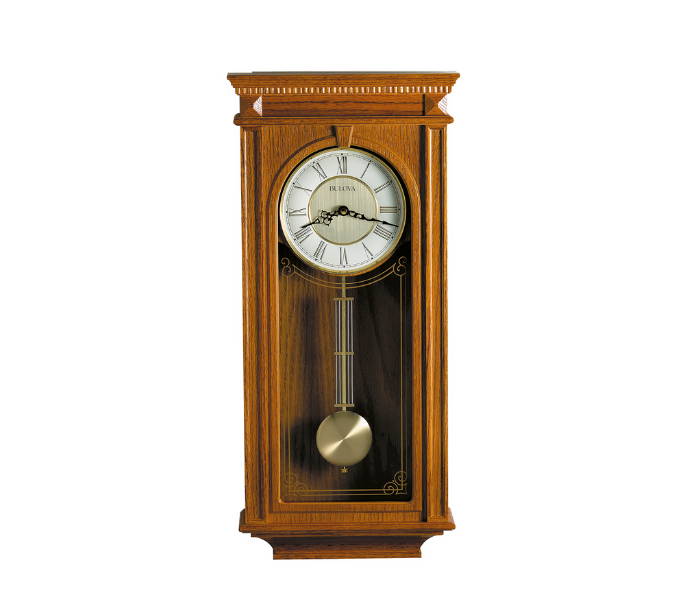 Bulova C4419 Manorcourt Golden Oak Triple Chime Pendulum 24" Wall Clock