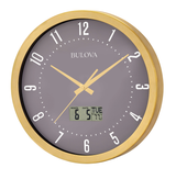 Bulova C4830 Lobby LCD Date and Temperature Gold-Tone 14" Wall Clock