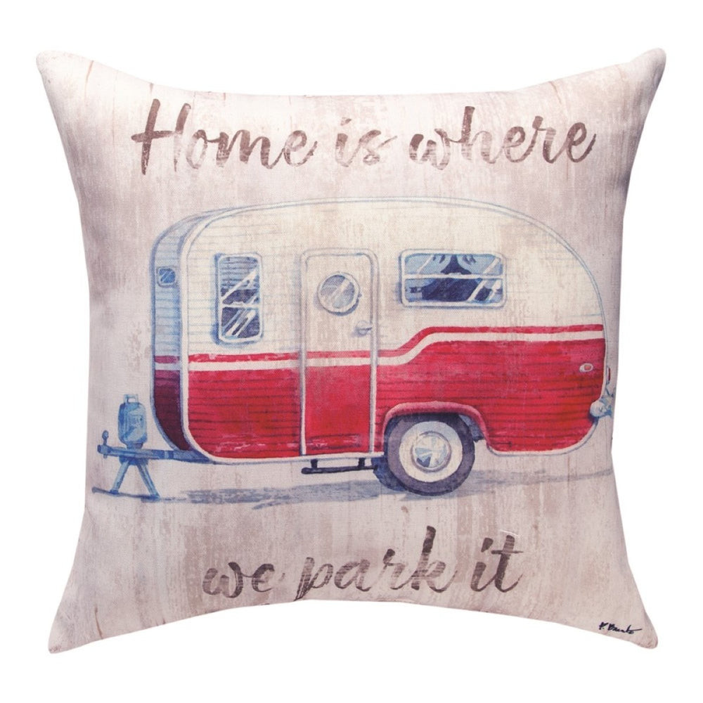 Camping Home Is Where We Park It Climaweave Throw Pillow 18" x 18" By Paul Brent