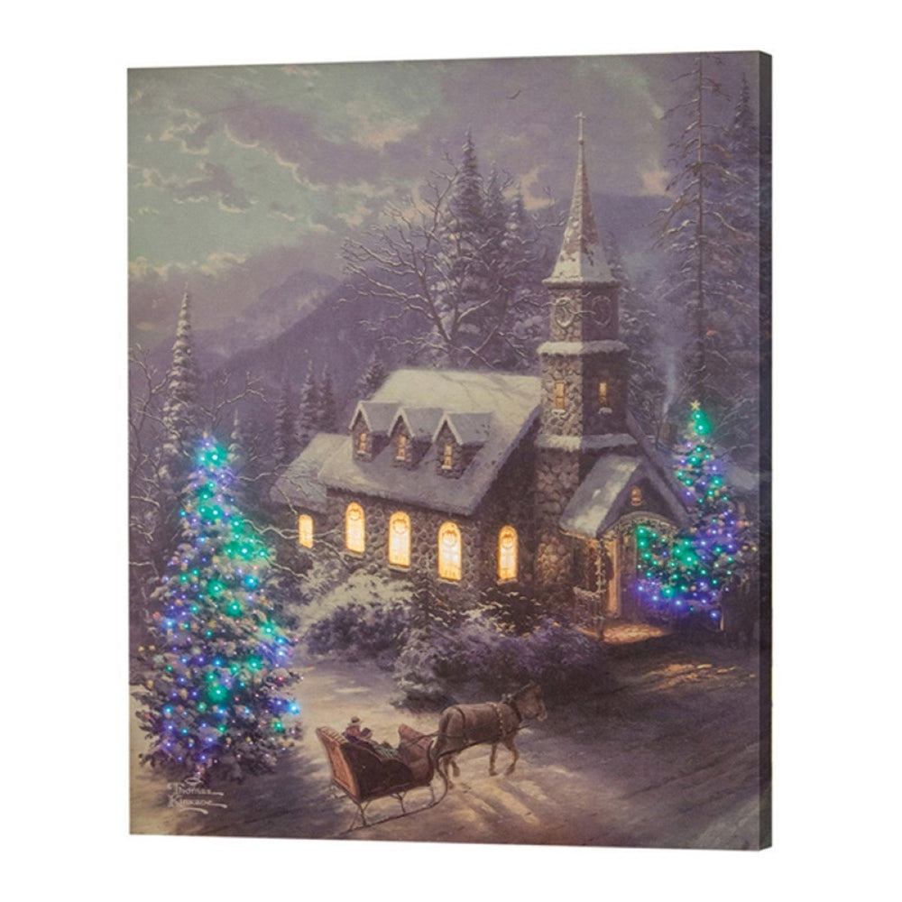 Christmas Sleigh Ride Fiber Optic Canvas 16" x 20" x 1" By Thomas Kinkade Studios