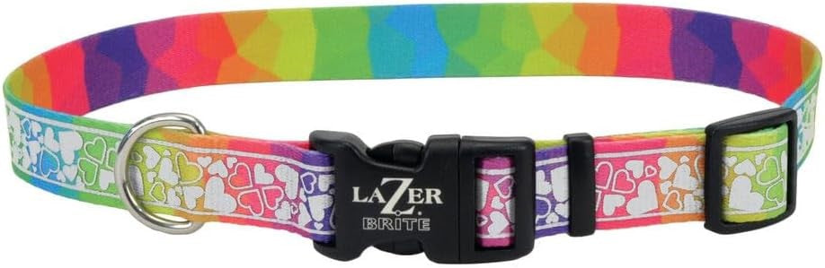 Coastal Pet - Lazer Brite - Patterned Collar, Rainbow Hearts (3 Sizes Available)