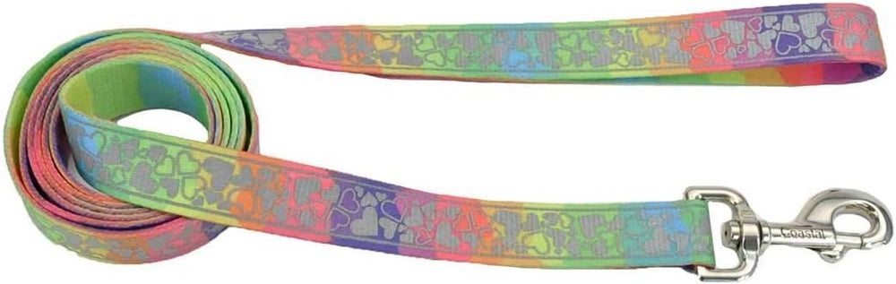 Coastal Pet - Lazer Brite - Patterned Leash, Rainbow Hearts 5/8" x 6'