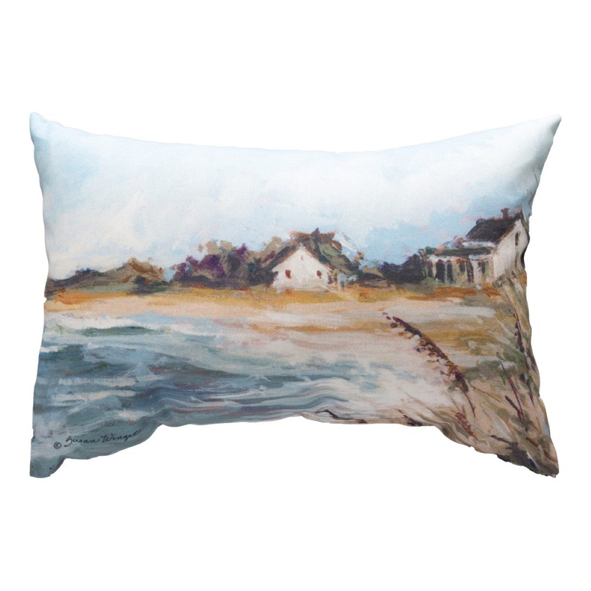 Coastal Shores House On Beach Climaweave Throw Pillow By Manual Woodworkers & Weavers
