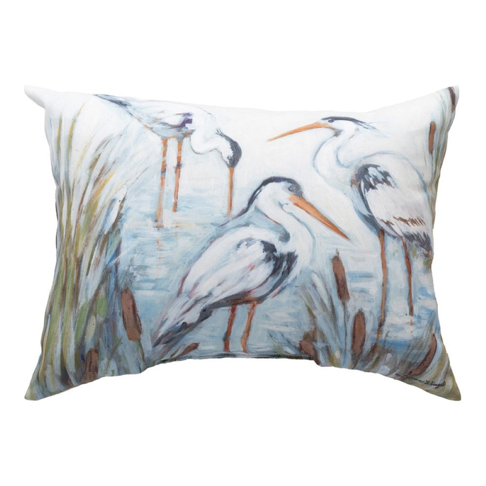 Coastal Shores Three Herons In Water Climaweave Throw Pillow 18" x 13" By Susan Winget