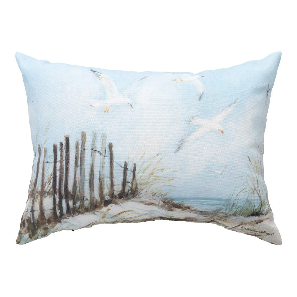 Coastal Shores Beach Path With Seagulls Climaweave Throw Pillow 18" x 13" By Susan Winget