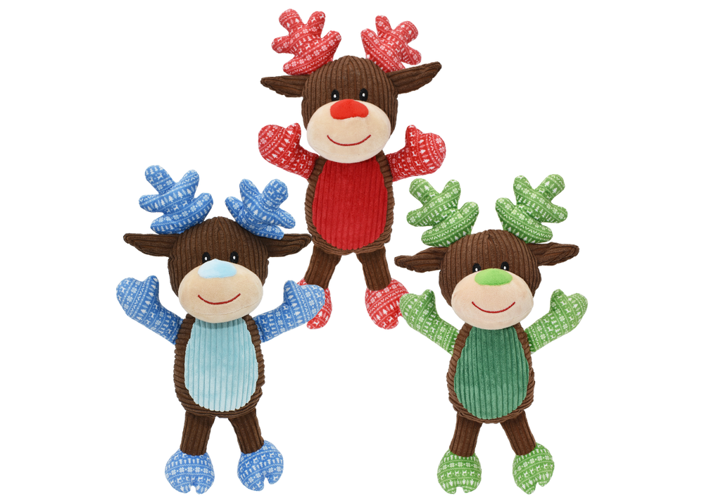 Multipet Holiday Corduroy 14" Reindeer Plush Dog Toy (Assorted Styles)