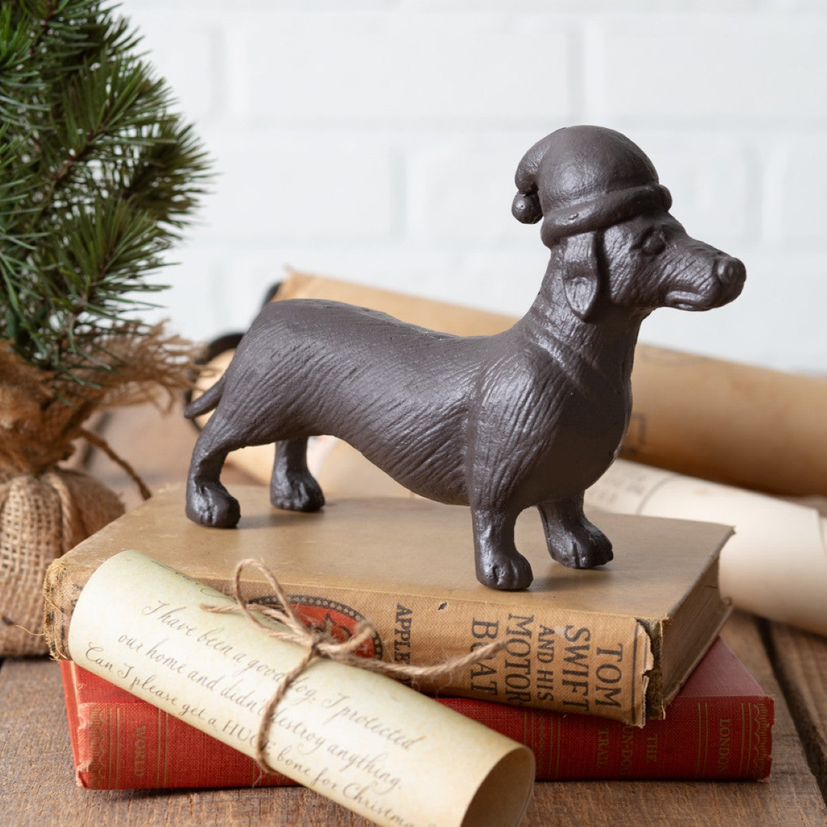 Cast Iron Dachshund Christmas Figurine By CTW Home Collection