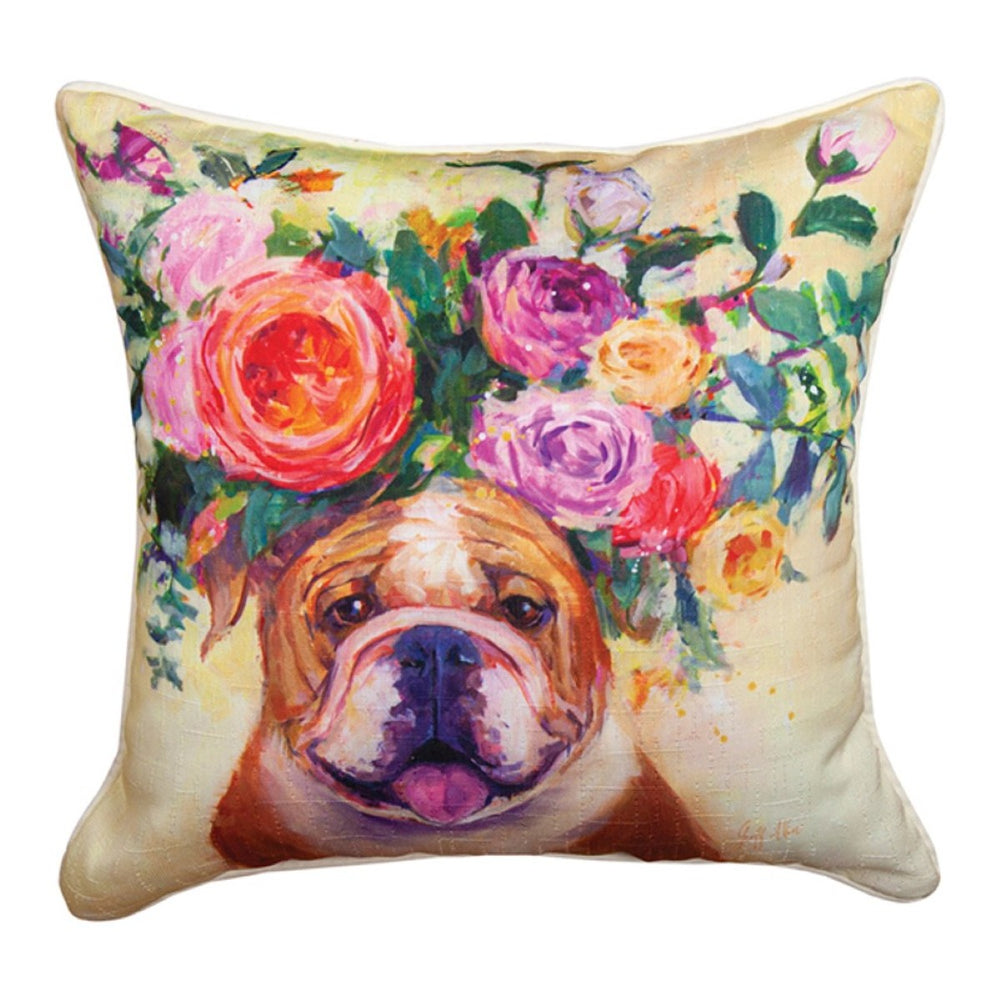 Dogs In Bloom Bull Dog Throw Pillow 18" x 18" By Geoff Allen