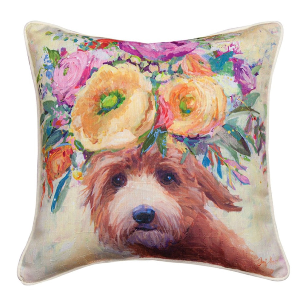 Dogs In Bloom Doodle Throw Pillow 18" x 18" By Geoff Allen