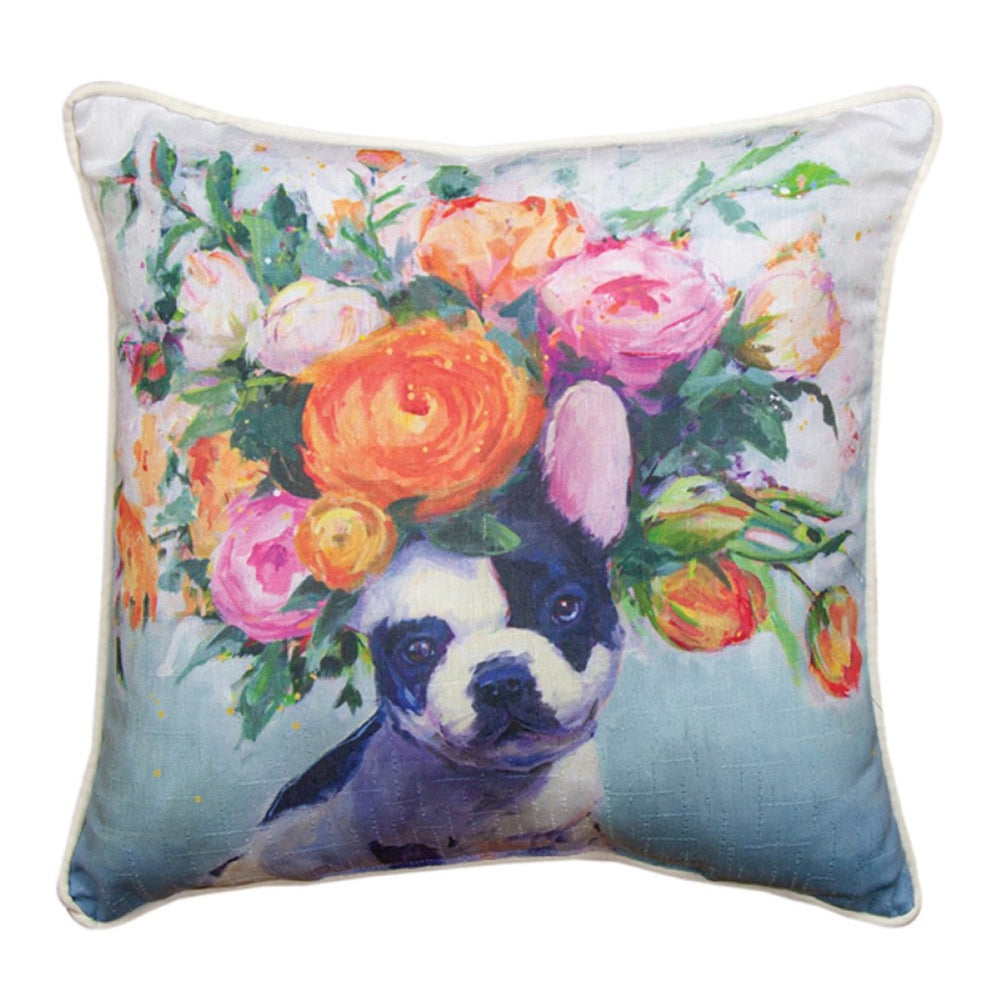 Dogs In Bloom French Bull Dog Throw Pillow 18" x 18" By Geoff Allen