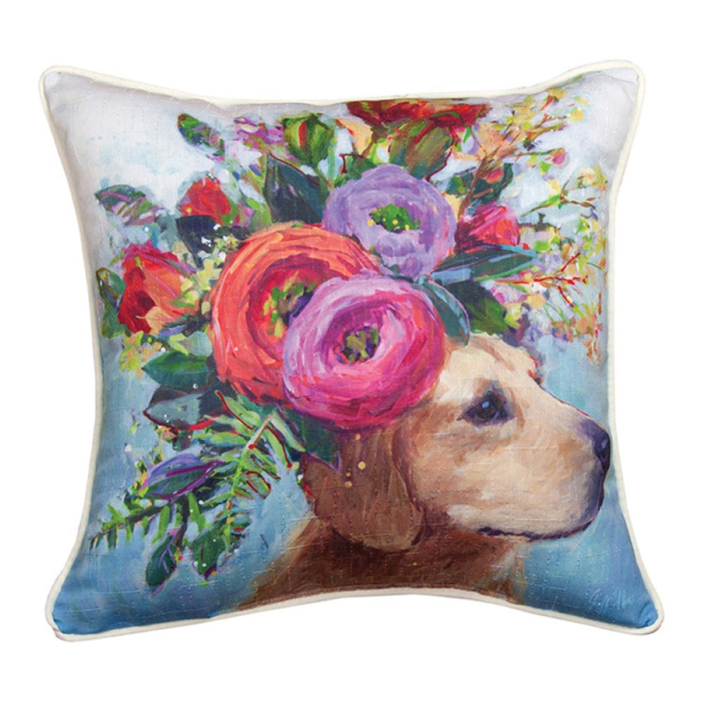 Dogs In Bloom Lab Throw Pillow 18" x 18" By Geoff Allen