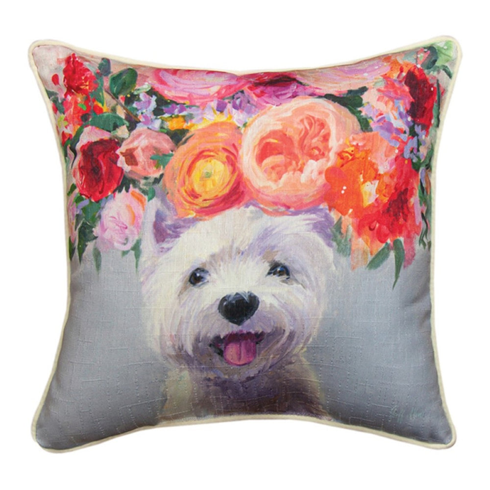 Dogs In Bloom Westie Throw Pillow 18" x 18" By Geoff Allen