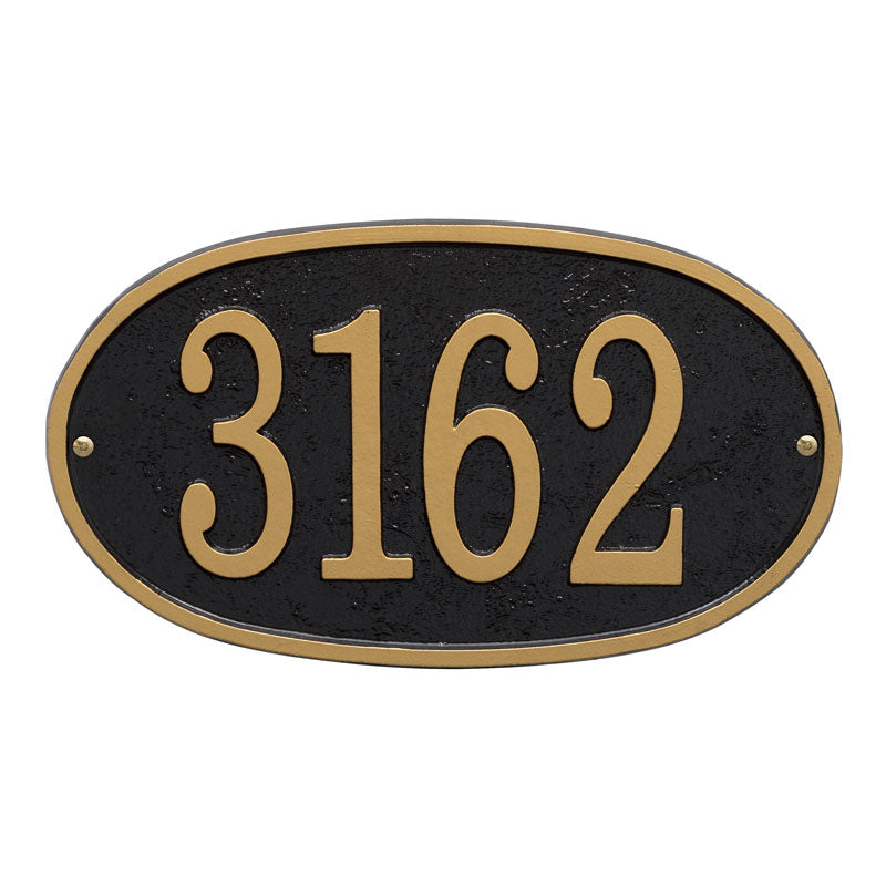 Whitehall Fast & Easy Oval House Numbers 1-Line Personalized Address Plaque - Black/Gold