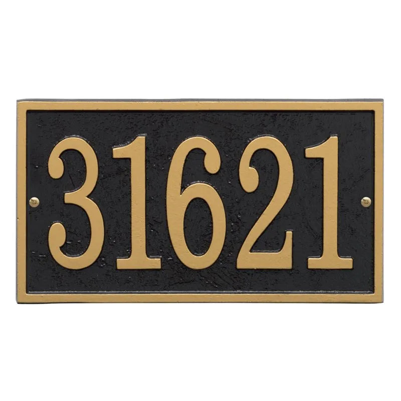 Whitehall Fast & Easy Rectangle House Numbers 1-Line Personalized Address Plaque - Black/Gold