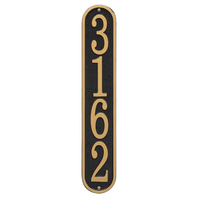 Whitehall Fast & Easy Vertical House Numbers 1-Line Personalized Address Plaque - Black/Gold