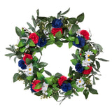 Vickerman 22" Artificial Mixed Floral Wreath With Red White And Blue Flowers and Berries, 22"