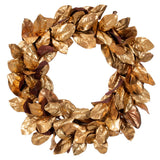 Vickerman Metallic Gold Artificial Magnolia Leaf Wreath, 30"