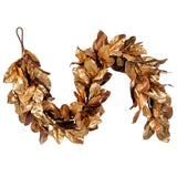 Vickerman Metallic Gold Artificial Magnolia Leaf Garland, 72"