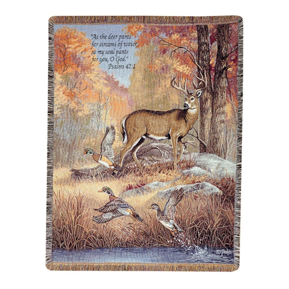 Fur Feathers & Fall With Verse Tapestry Throw Blanket 50" x 60" By Manual Woodworkers & Weavers