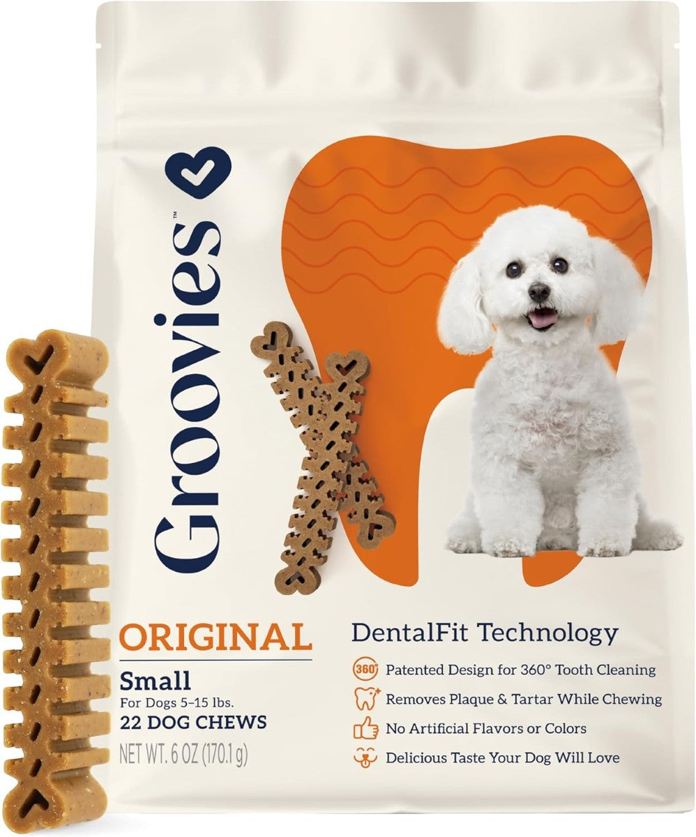Groovies Original Dog Dental Chews – Flexible & Tough with DentalFit Tech (Multiple Sizes Available)