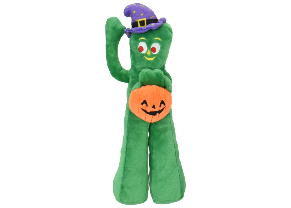 Multipet Halloween Gumby With Hat and Pumpkin Plush Dog Toy 10"