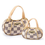 Haute Diggity Dog Tan Checker Chewy Vuiton Handbag Plush Dog Toy