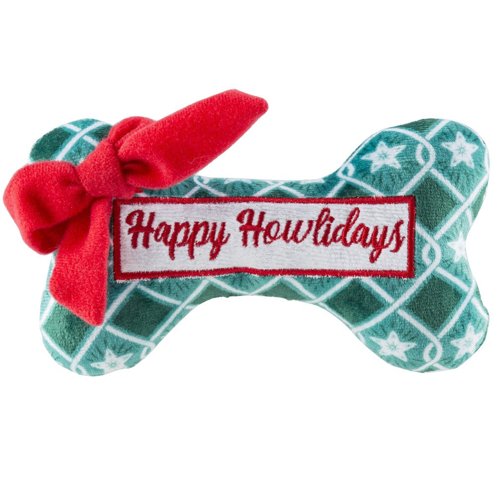 Haute Diggity Dog Green Stars Bone - Happy Howlidays Plush Dog Toy