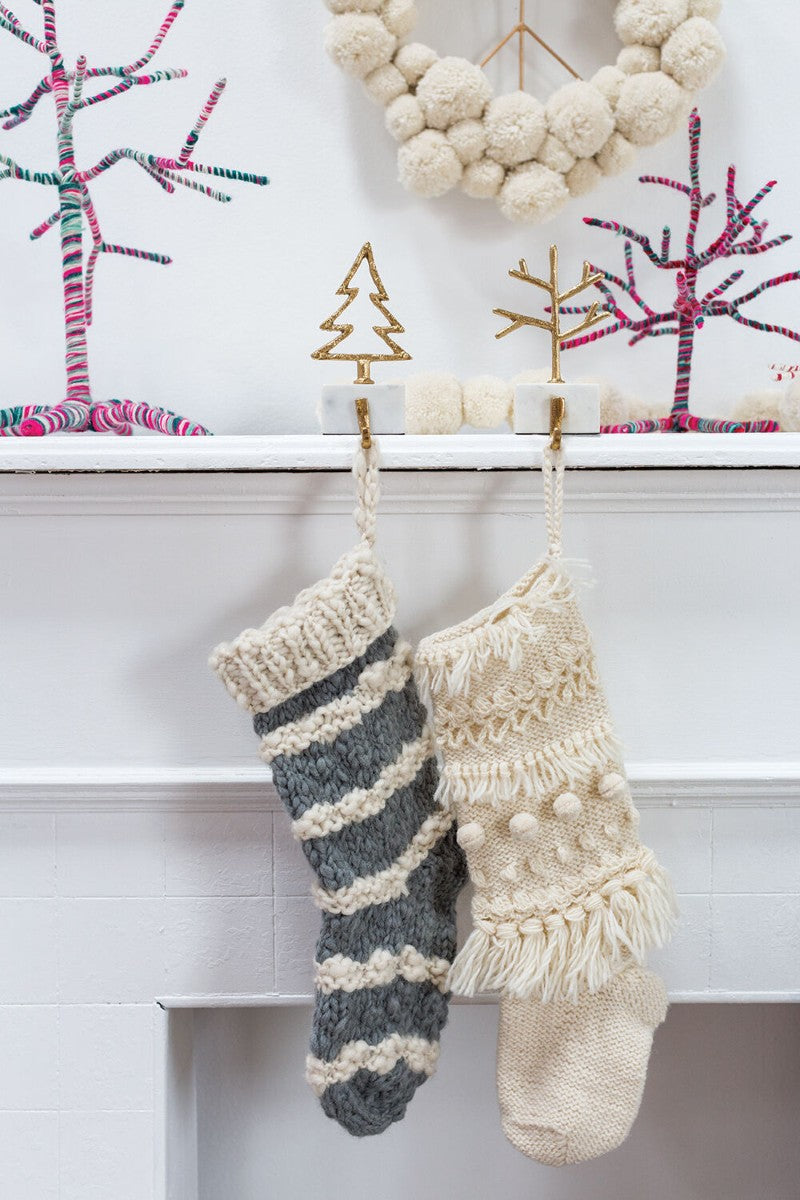 Hand Knit Stocking By Accent Decor (Stripes or Pom Pom/Tassels)