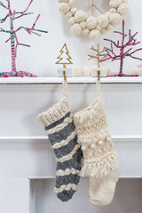 Hand Knit Stocking By Accent Decor (Stripes or Pom Pom/Tassels)