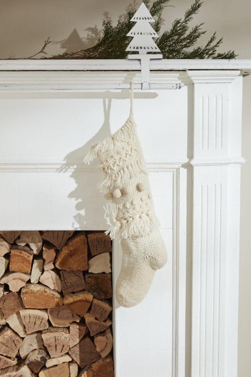 Hand Knit Stocking By Accent Decor (Stripes or Pom Pom/Tassels)