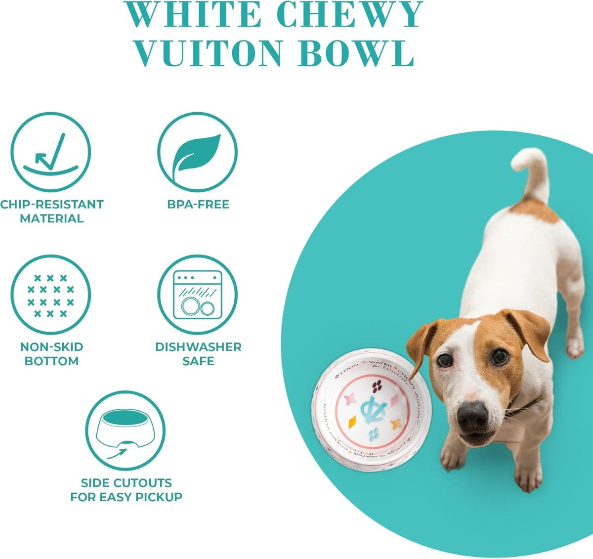 Haute Diggity Dog White Chewy Vuiton Bowl (Set of 2)