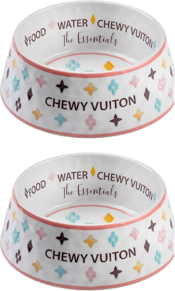 Haute Diggity Dog White Chewy Vuiton Bowl (Set of 2)