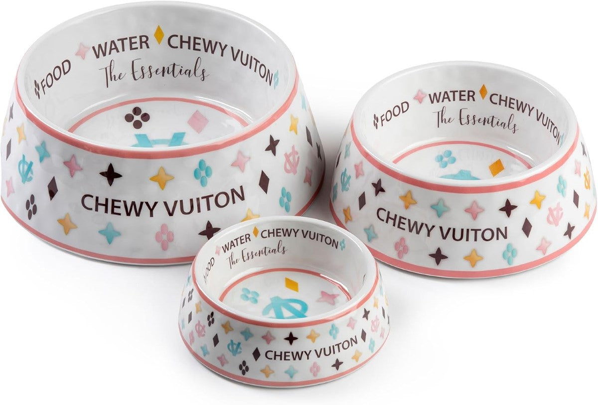 Haute Diggity Dog White Chewy Vuiton Bowl (Set of 2)