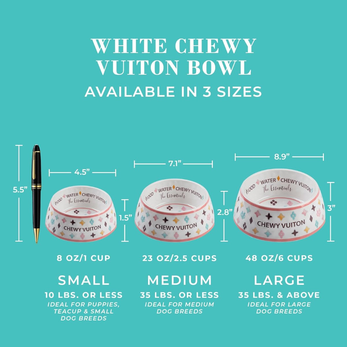 Haute Diggity Dog White Chewy Vuiton Bowl (Set of 2)