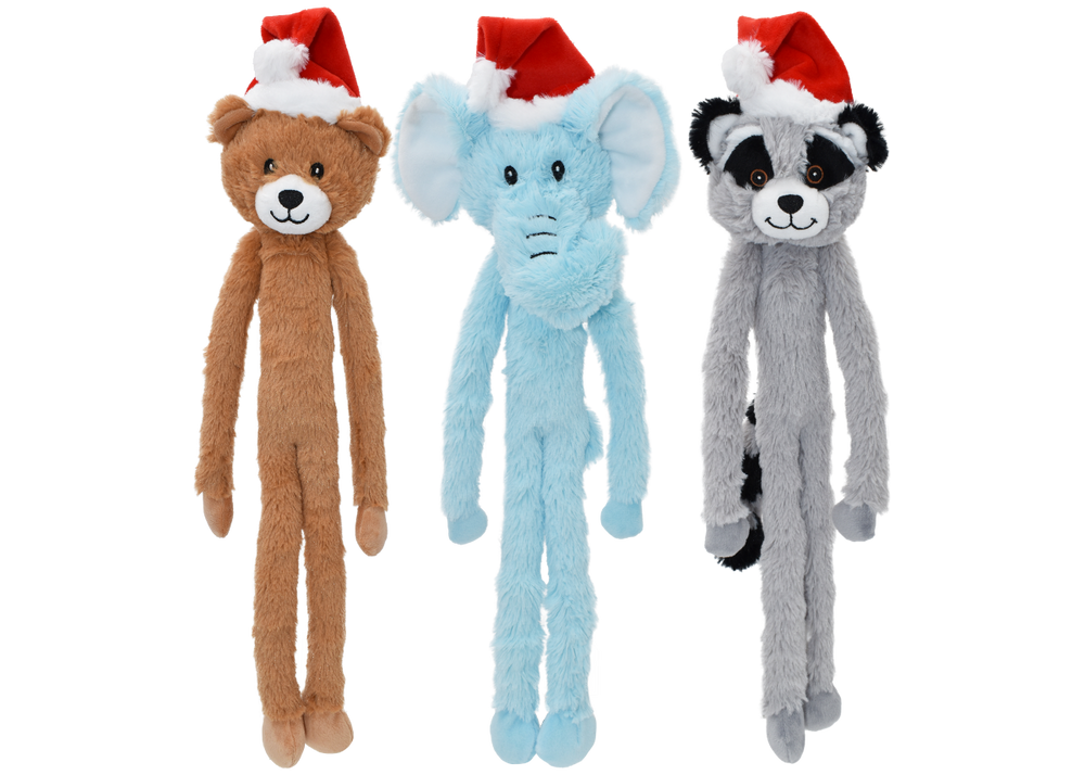 Multipet Holiday Swingin' Slevins With Santa Hat 18" Plush Dog Toy, Set of 3