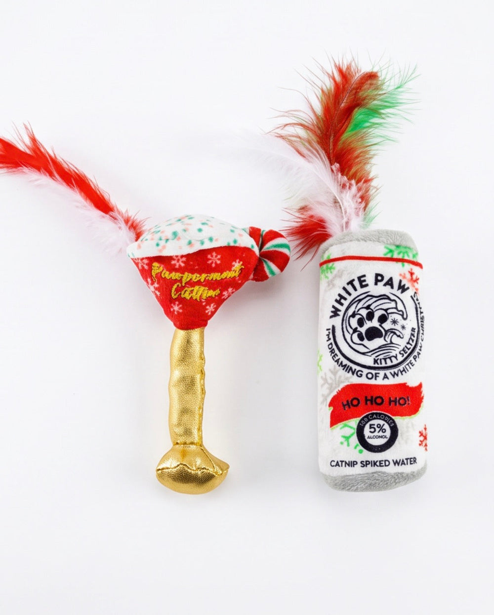 Haute Diggity Kitty White Paw Kitty Seltzer & Pawpermint Cattini Christmas Organic Catnip Cat Toy