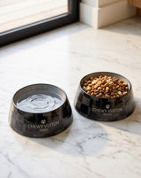 Haute Diggity Dog Black Checker Chewy Vuiton Bundle (Set of 2 Bowls & Mat)