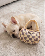 Haute Diggity Dog Tan Checker Chewy Vuiton Handbag Plush Dog Toy