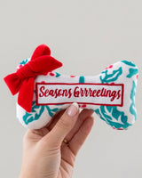 Haute Diggity Dog Holly Print Bone - Seasons Grrreetings Plush Dog Toy
