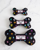 Haute Diggity Dog Black Monogram Chewy Vuiton Bone Plush Dog Toy