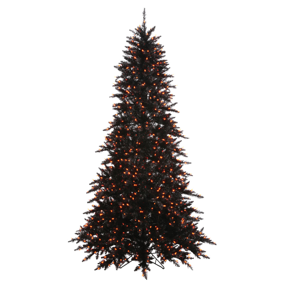 Vickerman Black Fir with Orange Lights Artificial Halloween Tree, 3', Orange Mini Light