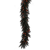 Vickerman Black Artificial Garland with Orange Lights, 9' x 14"