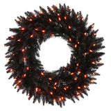 Vickerman Black Artificial Wreath with Orange Lights, 24"