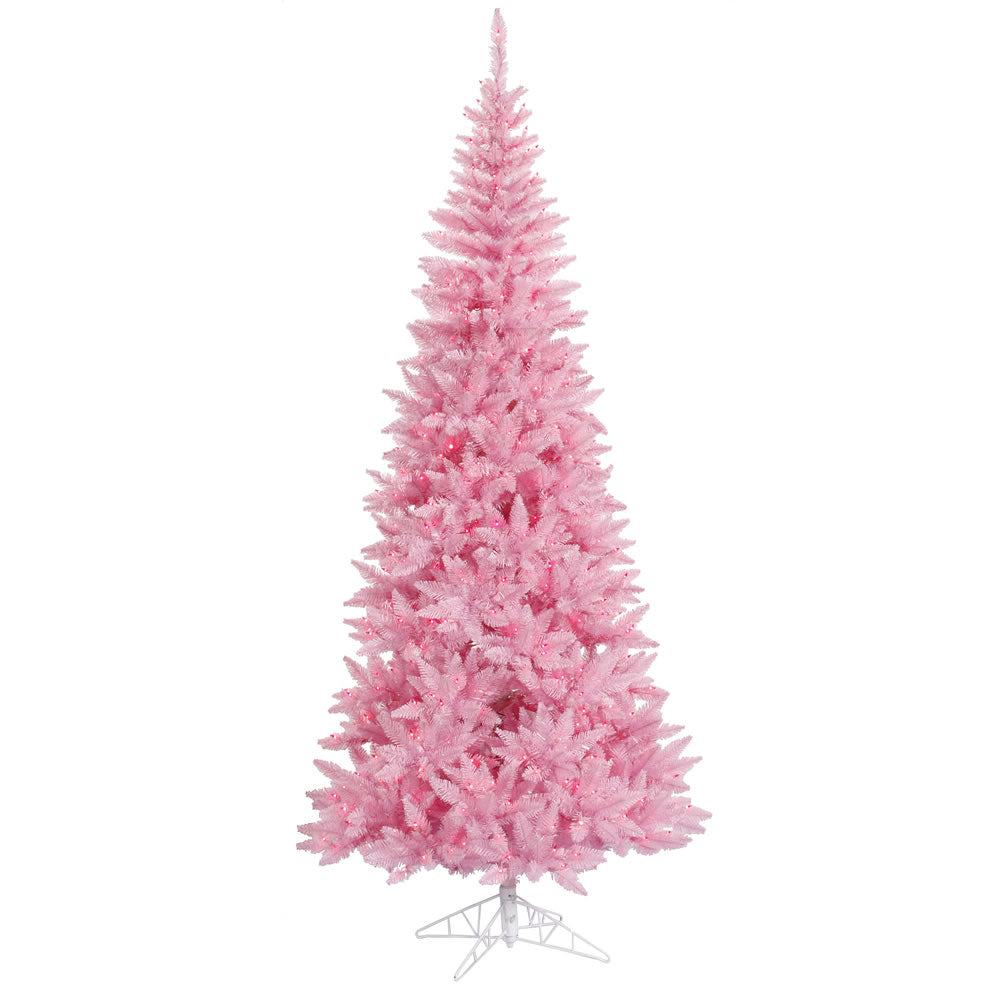 Vickerman Pink Fir Slim Artificial Christmas Tree, 4.5', Pink Mini Light