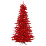 Vickerman Red Tinsel Fir Artificial Christmas Tree, 3', Red Mini Light